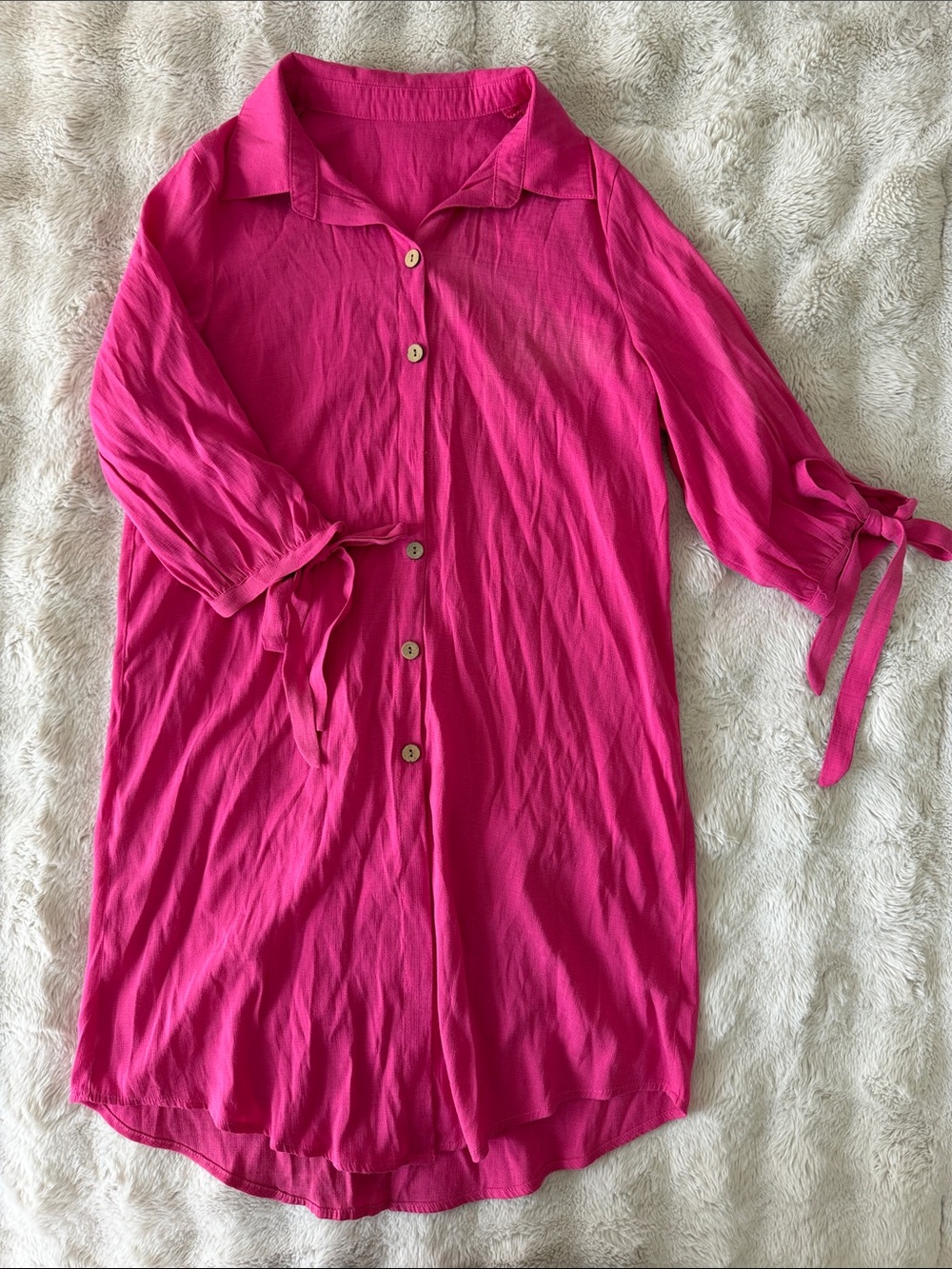 Women’s Hot Pink Button-Front Shirt Dress